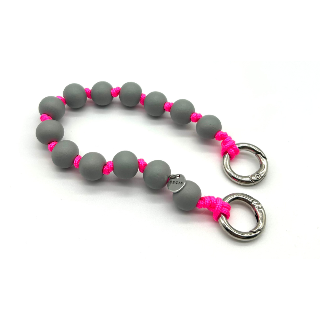 Schlüsselanhänger Pearl Neon Pink/Grau