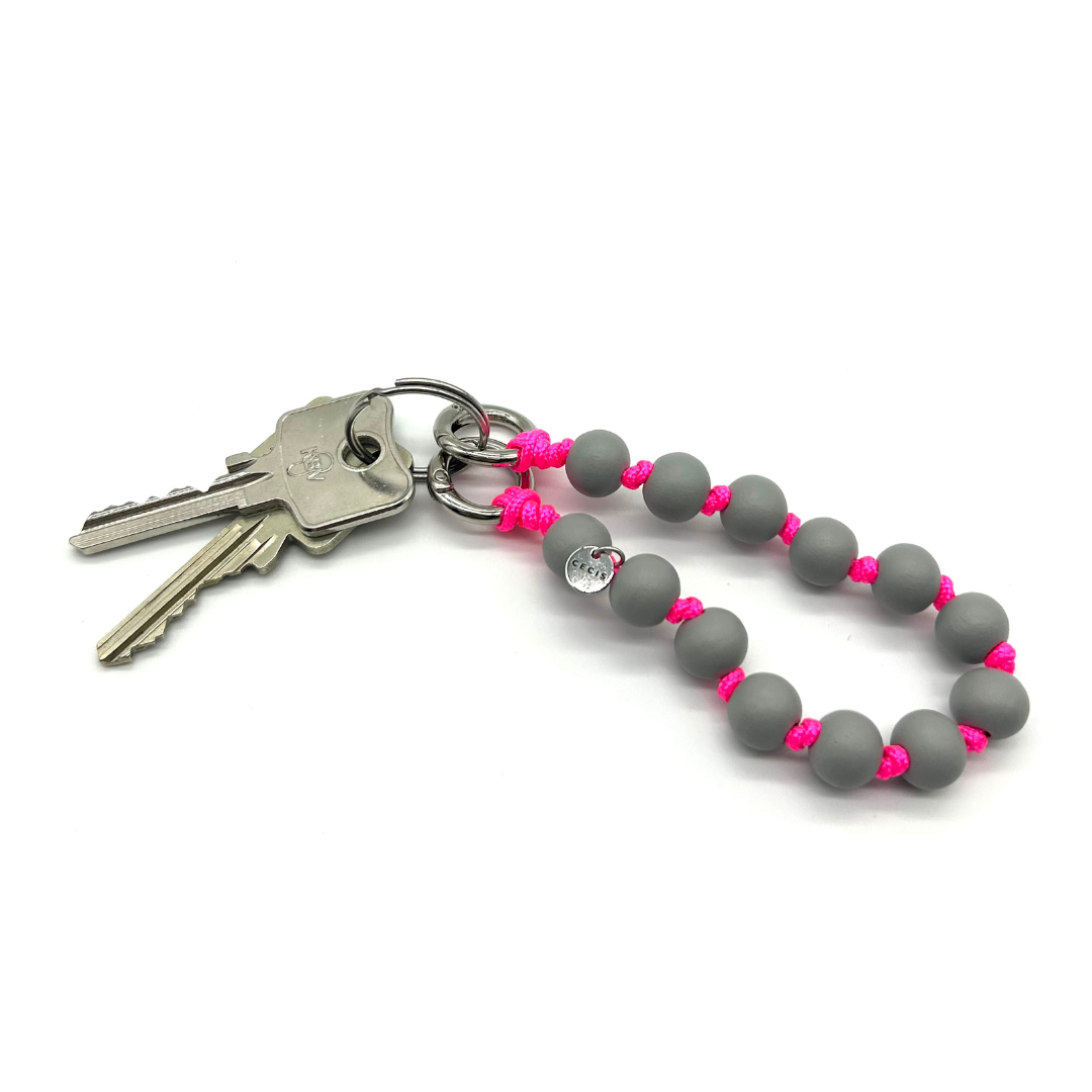Schlüsselanhänger Pearl Neon Pink/Grau